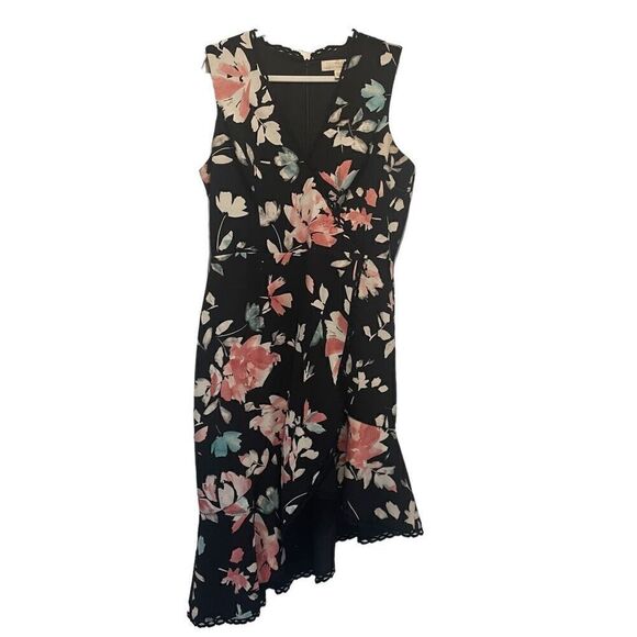 Dress The Population Black Floral Asymmetrical Dress Women’s Sz Large Cocktail - Picture 2 of 7